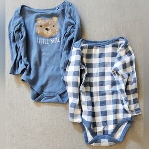 Blue Bear and Checkered Baby Onesies